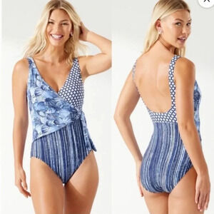 Tommy Bahama Sanibelle Beachwear Wrap Front One-Piece Swimsuit Blue 8